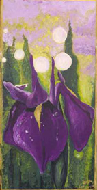 Mixed oil on wood dimensions 24x48 inches, Iris in the mist